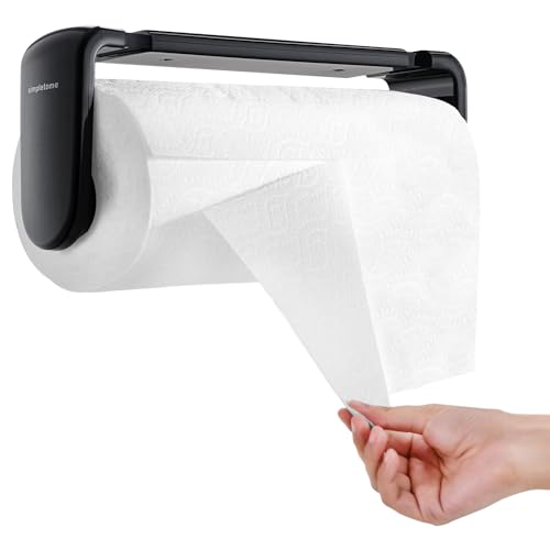 simpletome Paper Towel Holder ONE Hand Tear Adaptive Tension Arm Adjustable Length 9.4-11inch/24-28cm (Black) - Image 1