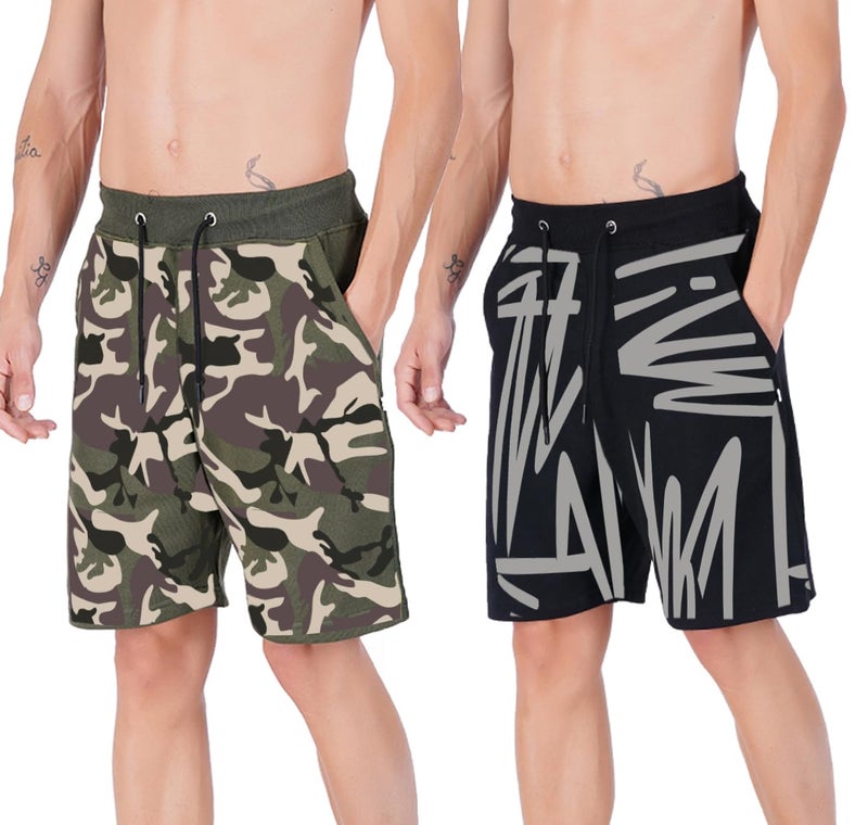 hotfits Men’s Printed Cotton Shorts – Pack of 2 | Comfortable Casual Shorts for Gym, Workout, Running & Lounge | Elastic Waist, Deep Pockets, Breathable Summer Wear - Image 2