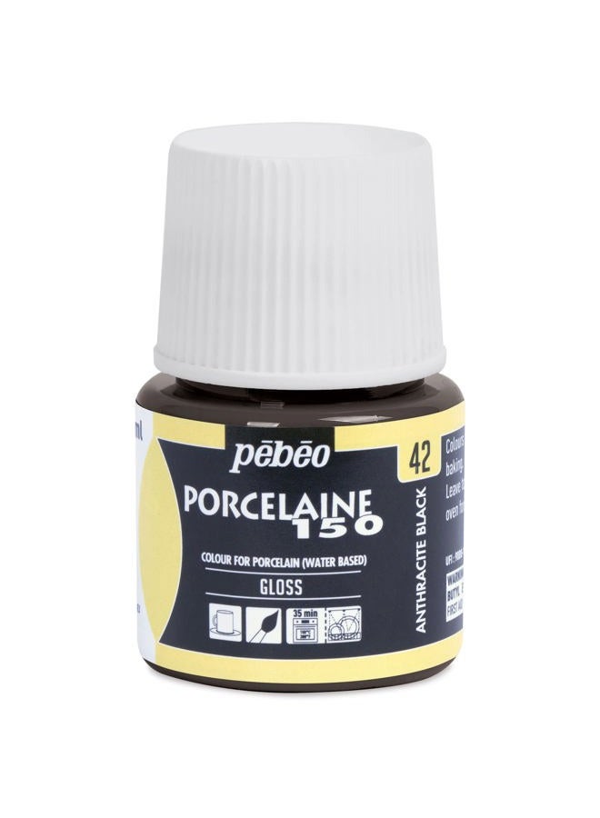 Pebeo Pebeo Porcelaine 150 Ceramic Paint - Water-Based High-Gloss Paint, 45 ml Bottle - Anthracite Black  - Image 1