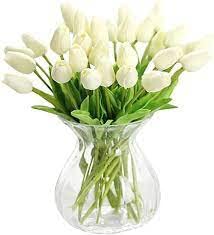 PlantaZee PlantaZee Artificial Tulip Flowers Bunches for Vase Home Decoration Items for Living Room Corner Table Top Bedroom Wedding Party Decorative Gift Set White  - Image 1