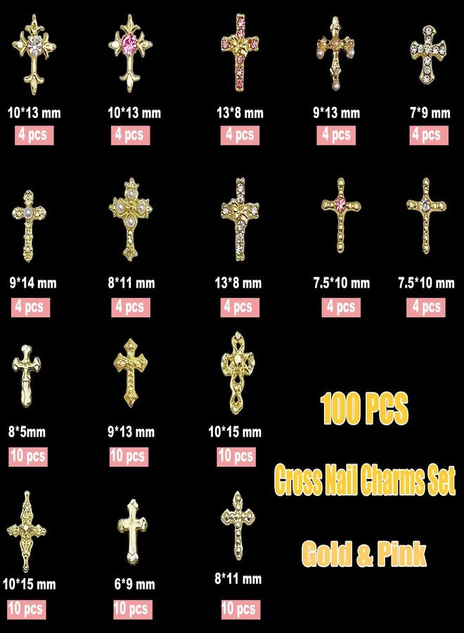 KACHIMOO 100pcs Cross Nail Charms 16 Styles 3D Cross Gold Nail Charms Crosses Mixed Crosses Golden Charm for Acrylic Nails Y2K DIY Accessories Punk Nail Art (Gold) - Image 2