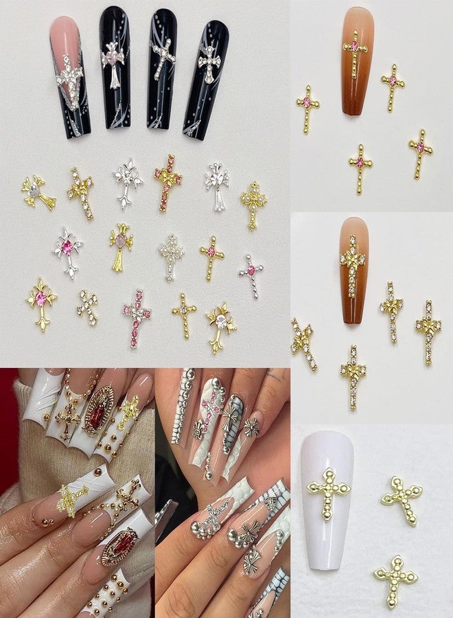 KACHIMOO 100pcs Cross Nail Charms 16 Styles 3D Cross Gold Nail Charms Crosses Mixed Crosses Golden Charm for Acrylic Nails Y2K DIY Accessories Punk Nail Art (Gold) - Image 4