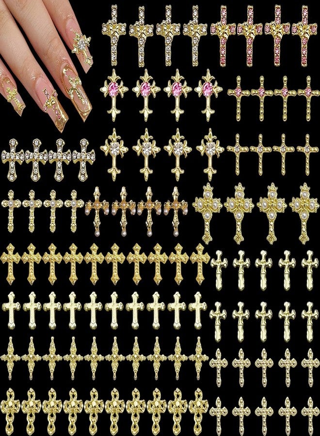 KACHIMOO 100pcs Cross Nail Charms 16 Styles 3D Cross Gold Nail Charms Crosses Mixed Crosses Golden Charm for Acrylic Nails Y2K DIY Accessories Punk Nail Art (Gold) - Image 1