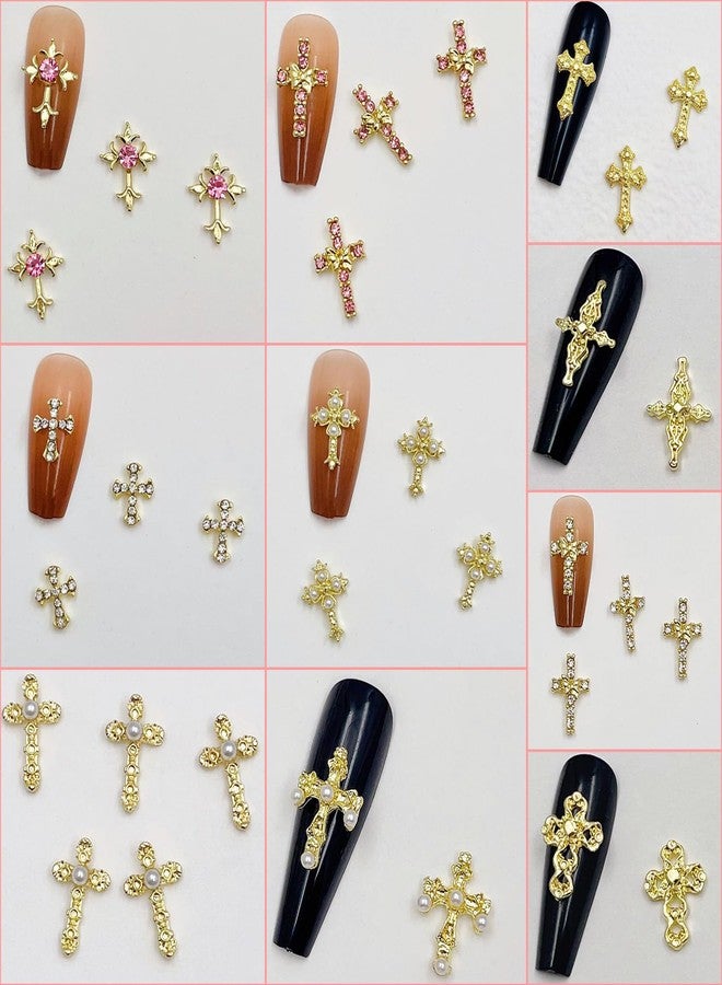 KACHIMOO 100pcs Cross Nail Charms 16 Styles 3D Cross Gold Nail Charms Crosses Mixed Crosses Golden Charm for Acrylic Nails Y2K DIY Accessories Punk Nail Art (Gold) - Image 3