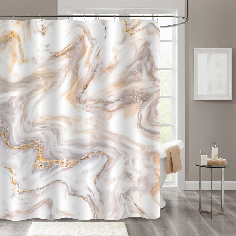 MitoVilla Rose Gold Marble Shower Curtain Set Abstract Modern Shower Curtain for Bathroom Decor Luxury Standard Shower Curtain for Bathtub Waterproof Washable Fabric Shower Curtain 72 x 72