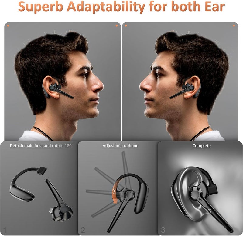 AMINY Wireless Bluetooth Headset with Microphone 30 Hrs Talking Time V5.3 Auriculares Bluetooth Earpiece,AI Noise Cancelling Bluetooth Earphones for Trucker Office Home