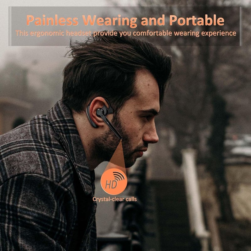 AMINY Wireless Bluetooth Headset with Microphone 30 Hrs Talking Time V5.3 Auriculares Bluetooth Earpiece,AI Noise Cancelling Bluetooth Earphones for Trucker Office Home