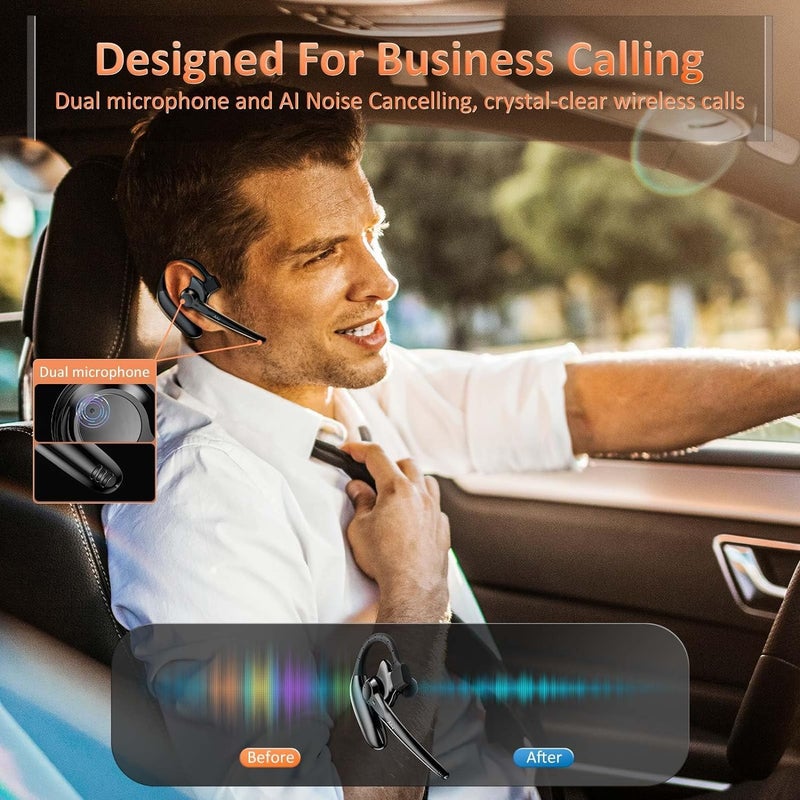 AMINY Wireless Bluetooth Headset with Microphone 30 Hrs Talking Time V5.3 Auriculares Bluetooth Earpiece,AI Noise Cancelling Bluetooth Earphones for Trucker Office Home