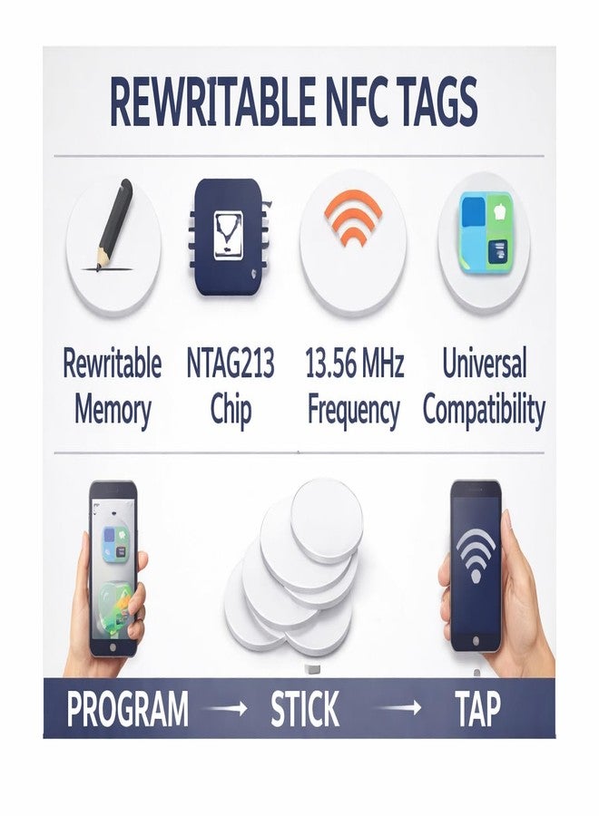 ملصقات DIGINESS المميزة بتقنية NFC (عبوة من 10 ملصقات) - ملصقات NTAG213 NFC قابلة لإعادة الكتابة | 13.56 ميجاهرتز | متوافقة مع جميع الهواتف وأجهزة القراءة التي تدعم تقنية NFC | ملصقات ذكية ذاتية اللصق بتقنية NFC - Image 4