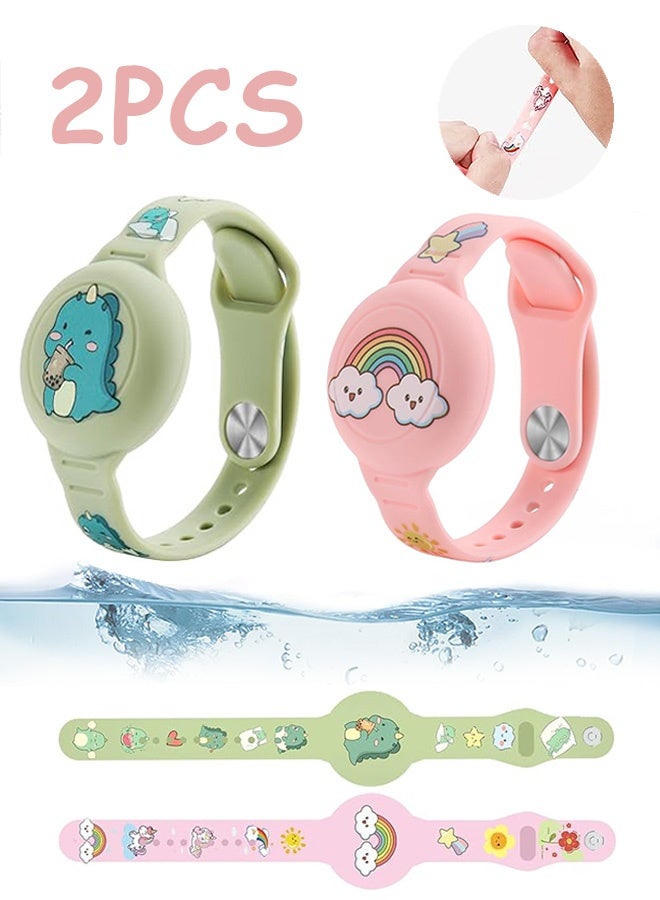 MXN 2 Pack AirTag Bracelet for Kids, Cute Kid Air Tag Wristband Adjustable Hidden Watch Band Air Tag Holder for Apple Air Tag, Soft Silicone Waterproof Air Tag Case for Kid  - Image 1