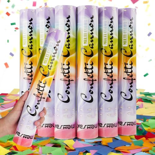 YESHOW Confetti Cannon Party Poppers Biodegradable Shooters 6 Pack YESHOW Multicolor Confetti Blaster for Birthday Graduation Wedding Christmas New Years Eve Valentines Day - Image 1