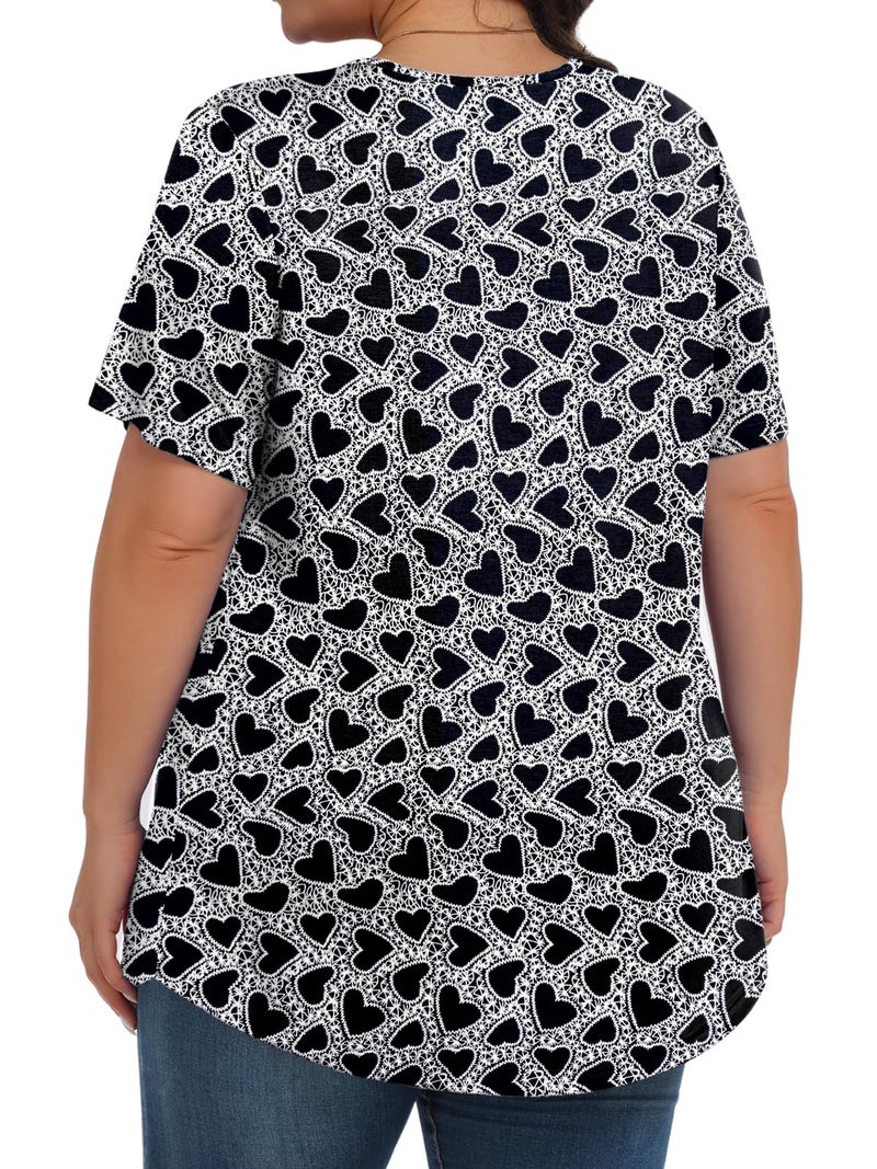 Tencede Womens Plus Size Tops Tunic Short Sleeve Crew Neck Shirts Casual Soft Blouse Black Heart 3X - Image 4