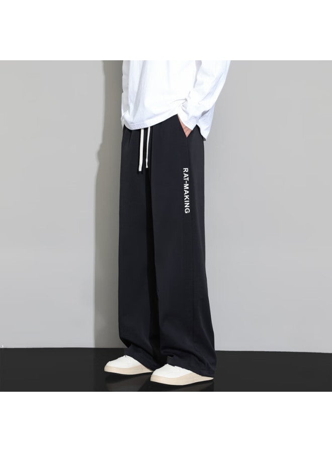 Foss Phil Men's Casual Pants Spring Summer Sports Ice Silk Loose-fit High-waisted Straight Pants Zl888 Black 2XL - Image 2
