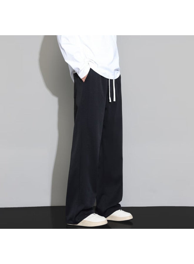Foss Phil Men's Casual Pants Spring Summer Sports Ice Silk Loose-fit High-waisted Straight Pants Zl888 Black 2XL - Image 5