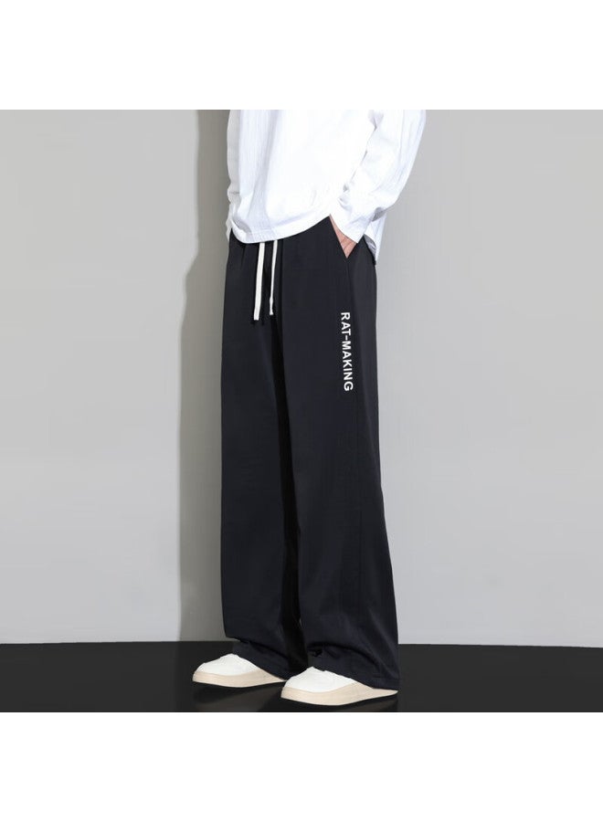 Foss Phil Men's Casual Pants Spring Summer Sports Ice Silk Loose-fit High-waisted Straight Pants Zl888 Black 2XL - Image 4