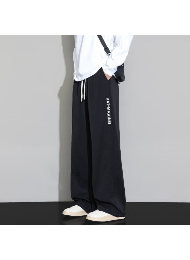 Foss Phil Men's Casual Pants Spring Summer Sports Ice Silk Loose-fit High-waisted Straight Pants Zl888 Black 2XL - Image 1