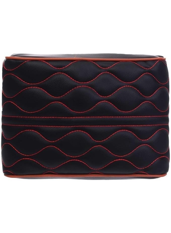 Leather center console armrest cushion with memory foam for most car models, herringbone stitching - red/black - Image 3