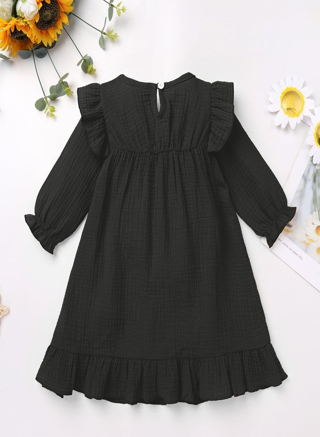 OBEEII Traditional Mexican Dress for Toddler Girl - Long Sleeve Floral Embroidered Peasant Dress - Cinco De Mayo Fiesta Folklorico - Black, 12-18 Months - Image 2
