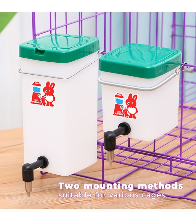 Rabbit Water Bottle Automatic Release Stainless Steel Nozzle 20.29 Oz Cage Hanging Dual Installation Sticker Design Suitable For Rabbits And Guinea Pigs - Image 3