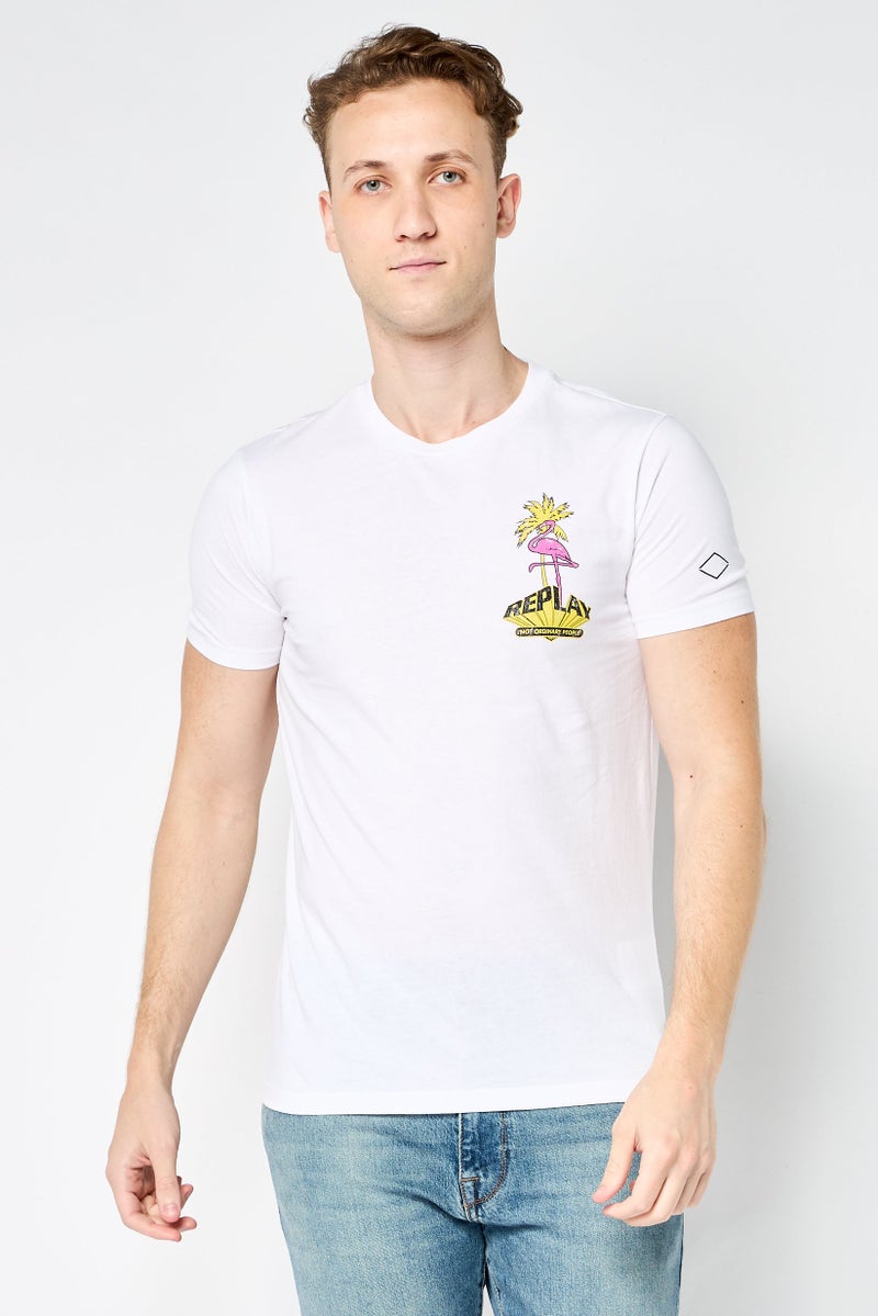 Replay Men Crew Neck Short Sleeves Brand Logo T-Shirt, White - Image 1