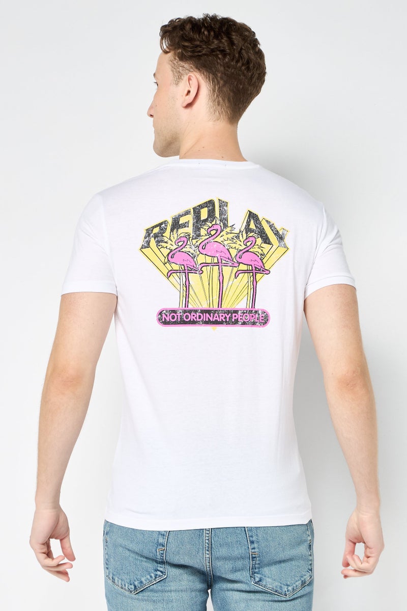 Replay Men Crew Neck Short Sleeves Brand Logo T-Shirt, White - Image 4