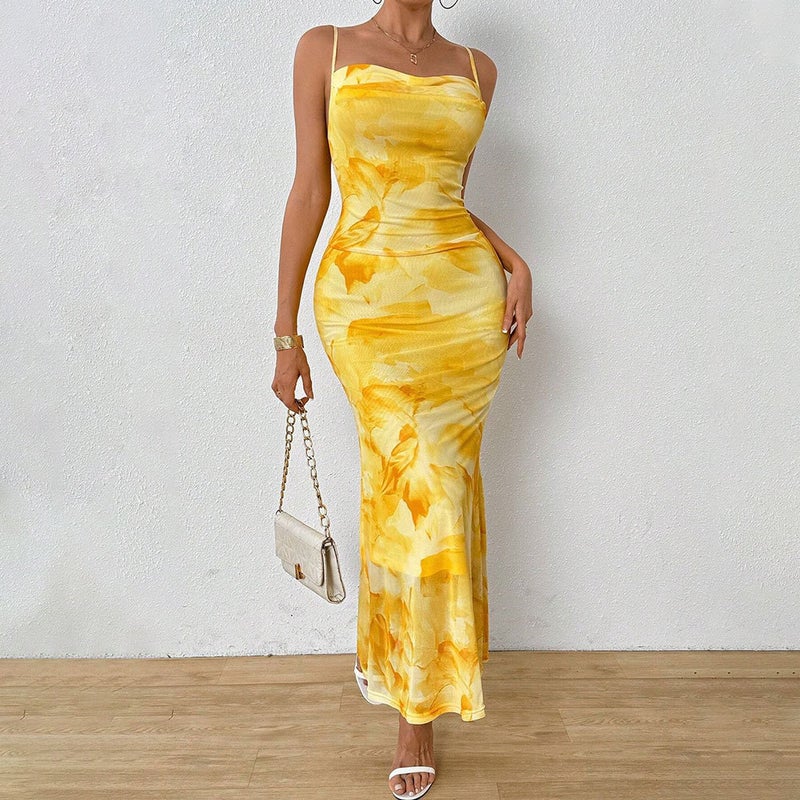Tight Cami Bodycon Dress with Abstract Print - Image 3
