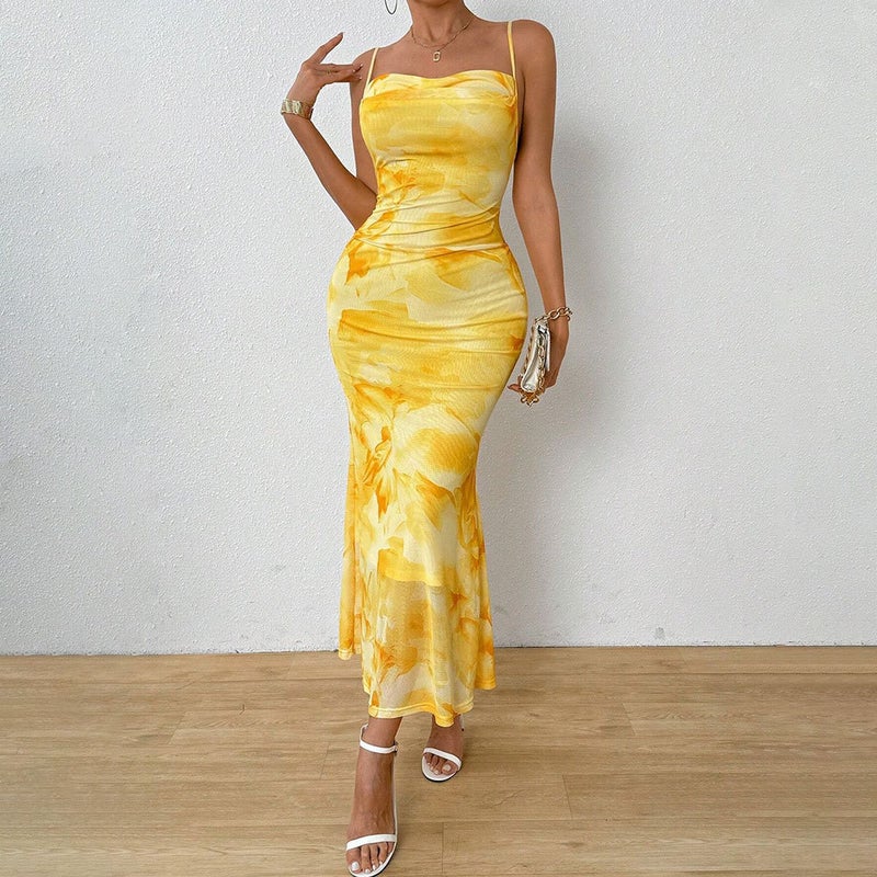Tight Cami Bodycon Dress with Abstract Print - Image 1