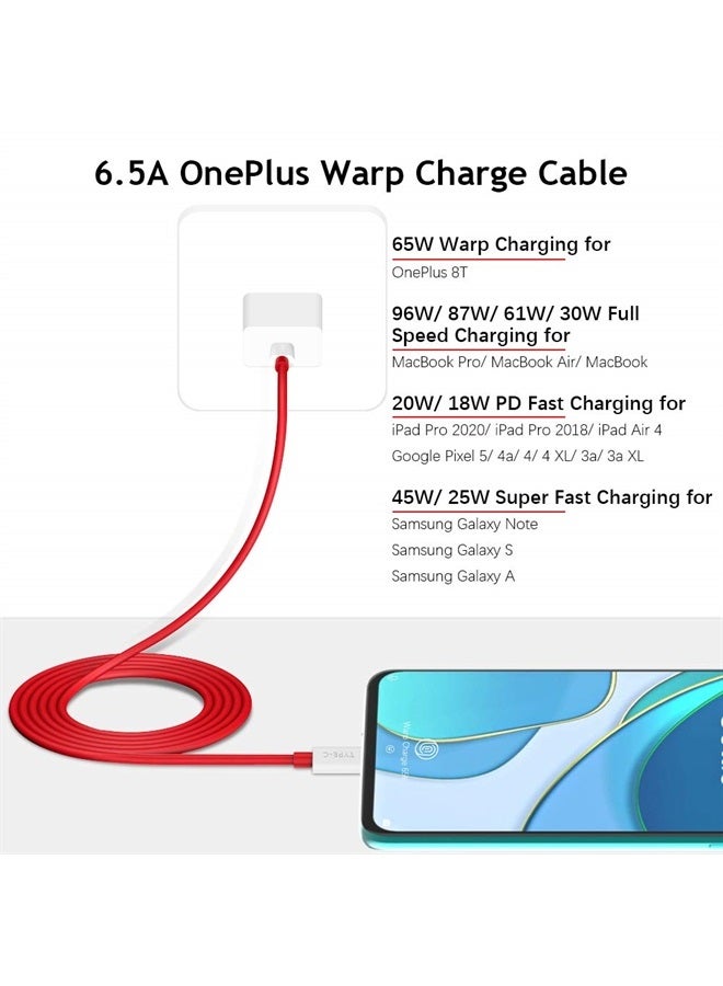 COOYA OnePlus 8T 9 Pro 10T Charging Cable Warp Charge 65W, COOYA USB C to USB C Cable for MacBook Air MacBook Pro 2020,6FT 2-Pack Super Fast Charging Cord for Samsung Galaxy S23 Ultra S22 S20 FE S21 Note 20 - Image 2