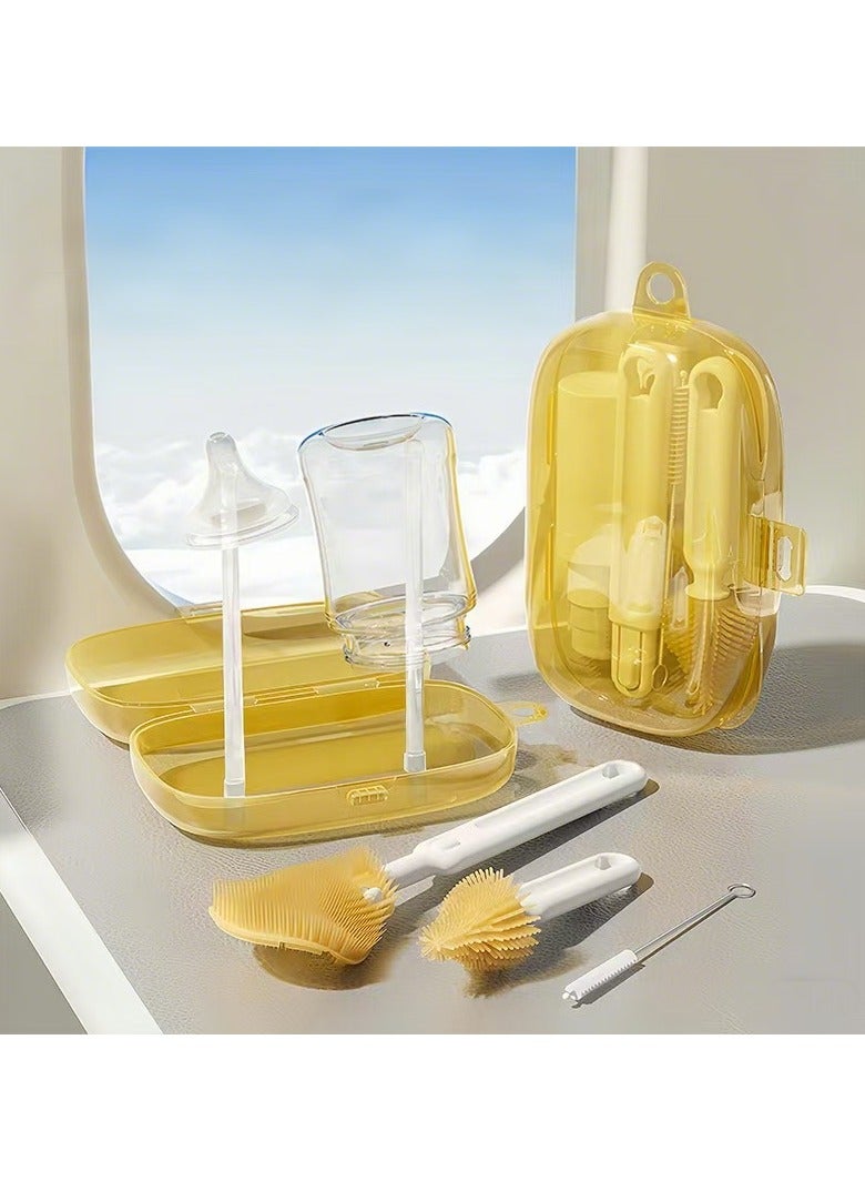 EXCLIFE Baby bottle three generations multifunctional small portable bottle brush pacifier cleaning brush set soft brush head - Image 1