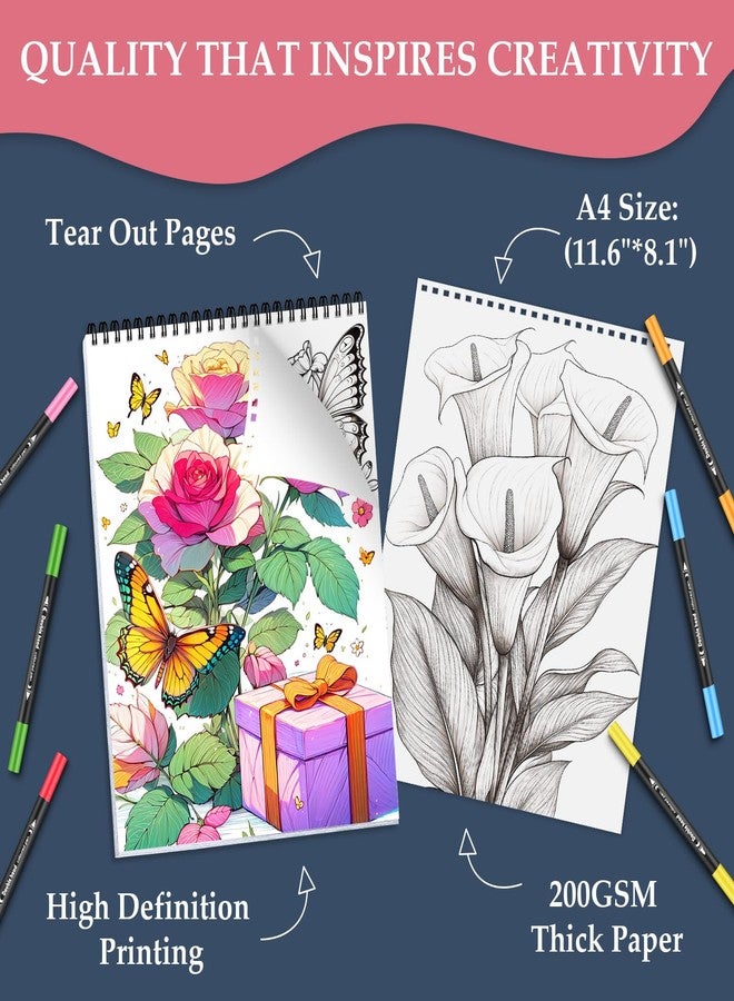 apolyone Adult Coloring Book Relaxation,24 Pages Coloring Books for Adults for Women Stress Relief,Spiral Bound Coloring Books,Relaxing Gift for Women,Single Sided Print - Image 2