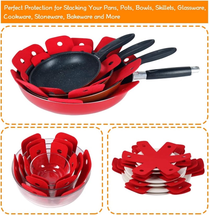 BYKITCHEN Pot Pan Protectors, Larger & Thicker Stacking Pot Protectors, Set of 8 and 4 Different Sizes, Pan Separator Pads for Stacking and Protecting Your Cookware(10/12/14/16inch) - Image 5