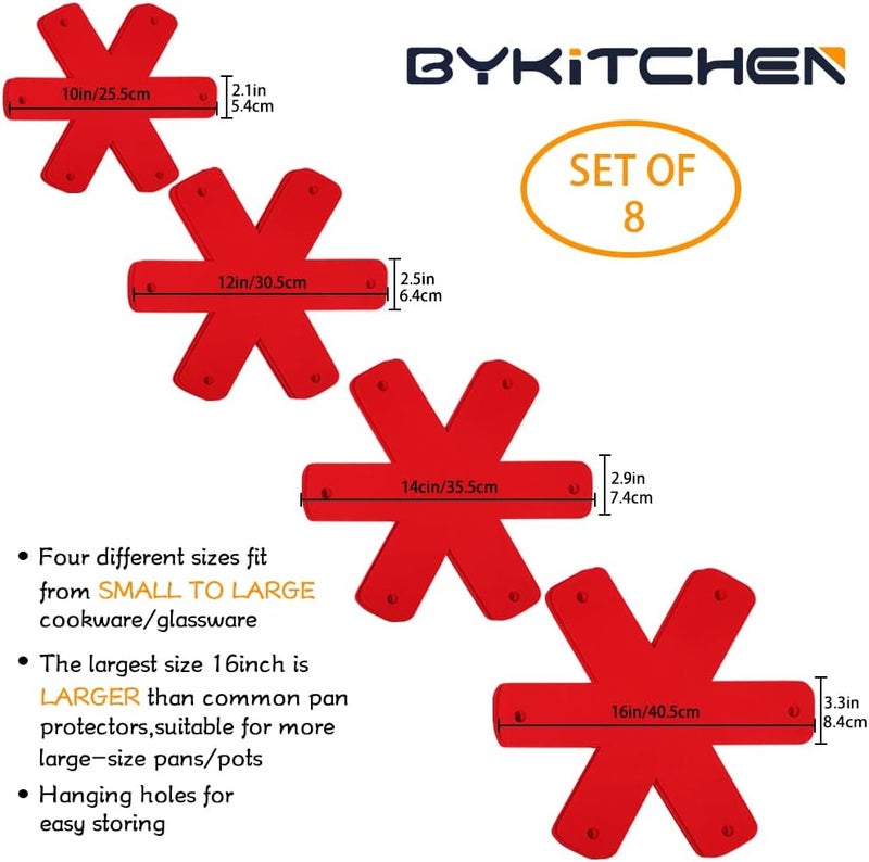BYKITCHEN Pot Pan Protectors, Larger & Thicker Stacking Pot Protectors, Set of 8 and 4 Different Sizes, Pan Separator Pads for Stacking and Protecting Your Cookware(10/12/14/16inch) - Image 2