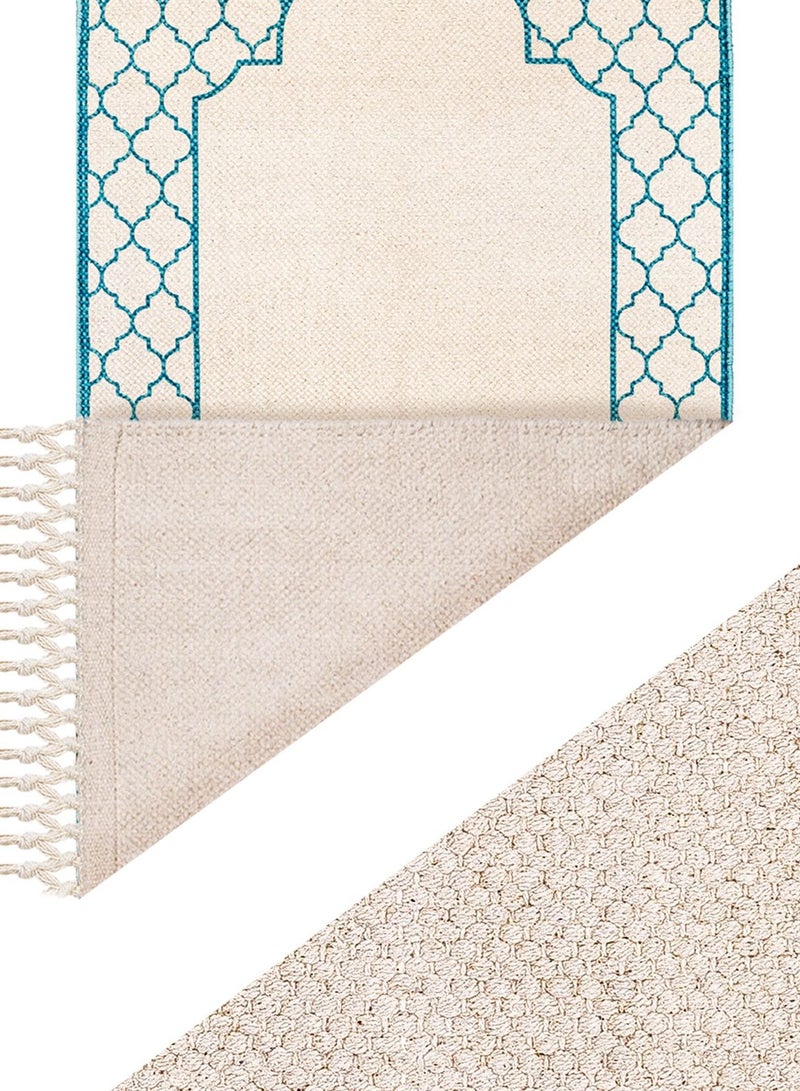 خمسة سجادة صلاة إسلامية من "خامسا كومفورت" مزودة ببطانة إسفنجية إضافية لتخفيف الضغط وامتصاص الحركة، مقاس للبالغين 65 سم × 110 سم، بتصميم عربي من قماش قطني عضوي ناعم 100%، تصميم عربي مصنوع يدويًا | أزرق - أزرق - Image 3