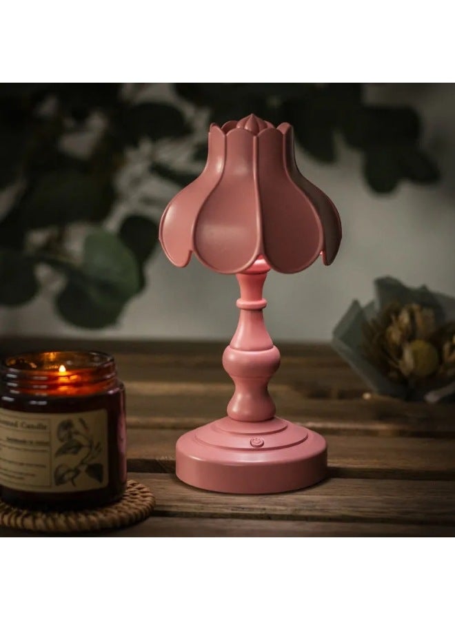European Mini Nightlight Nostalgic Retro Style Rechargeable Table Lamp Bedroom Bedside LED Eye Protection Lamp Manufacturers-Color:LD05 Lotus Rose Red  - Image 5