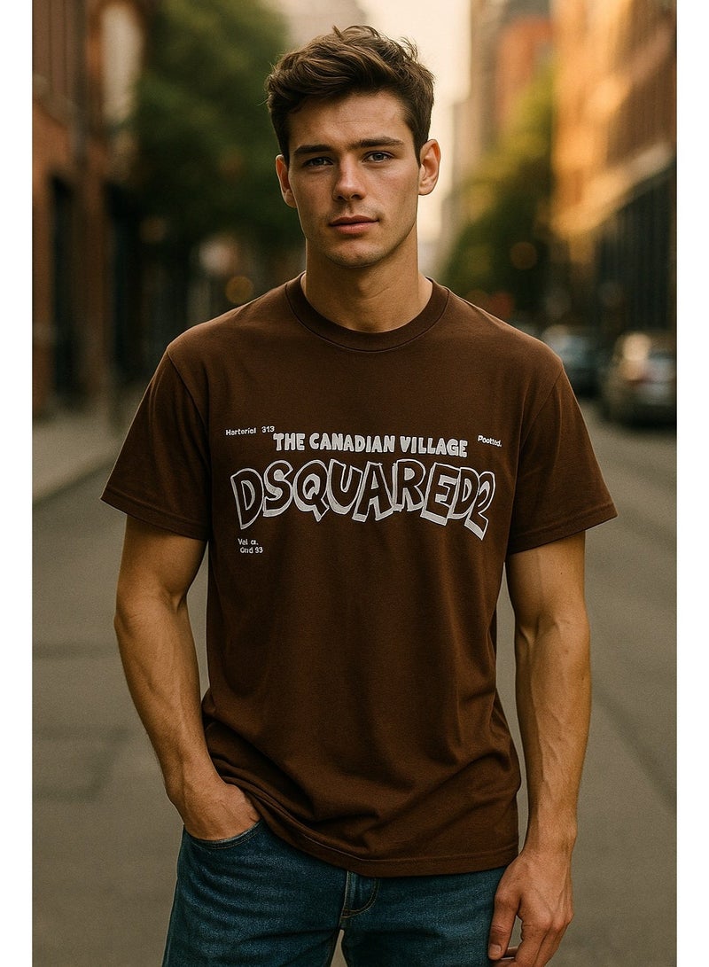 DSQUARED2 Men’s Brown Graphic T-Shirt – Premium Cotton Casual Streetwear Top - Image 1