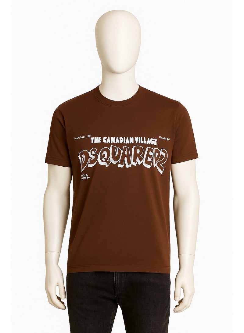 DSQUARED2 Men’s Brown Graphic T-Shirt – Premium Cotton Casual Streetwear Top - Image 3