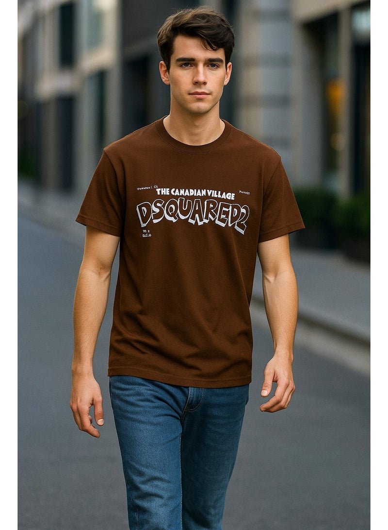 DSQUARED2 Men’s Brown Graphic T-Shirt – Premium Cotton Casual Streetwear Top - Image 2