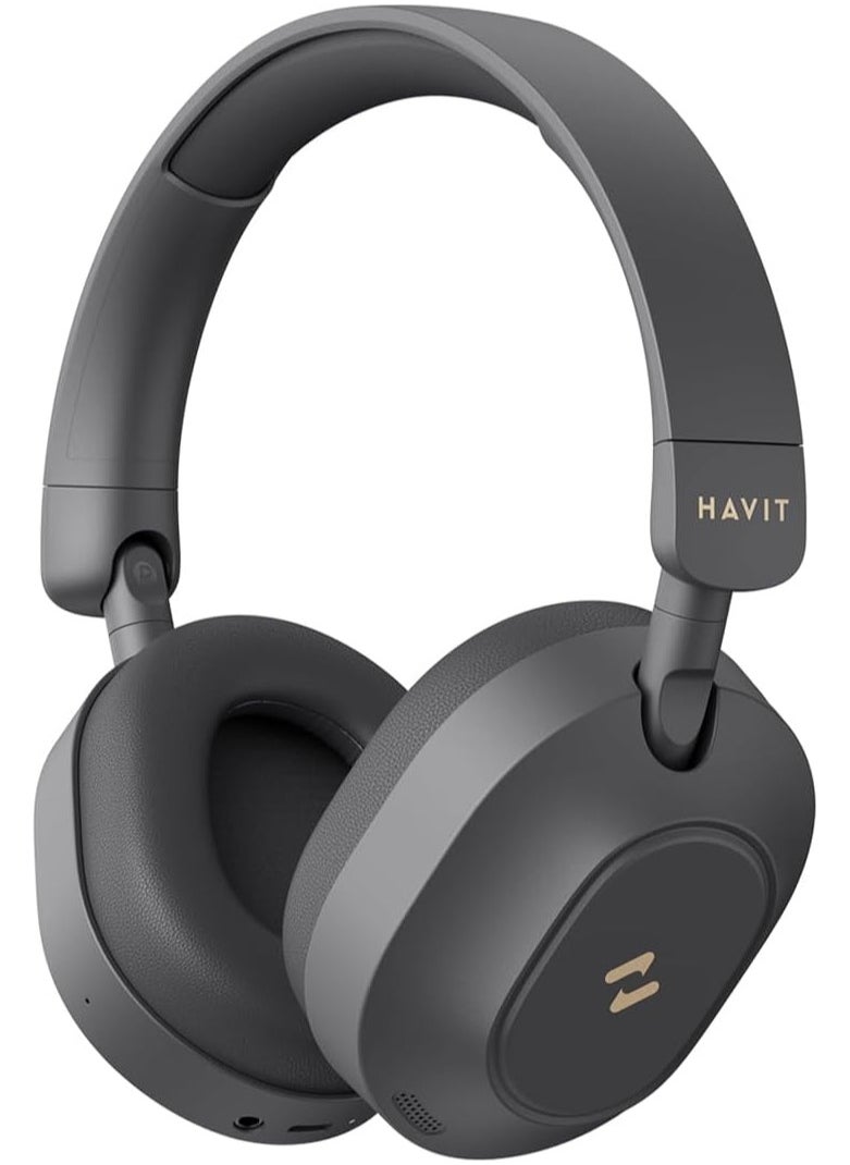 havit Active Noise Cancelling Headphones with Hi-Res Audio, Custom EQ via App, Super Bass, 40mm Drivers, 80H Battery Life, Ultra-Low 38ms Game Mode, Dual Bluetooth 5.4 Connectivity, Folding Design Headphones Wireless Bluetooth, Wired & Wireless Modes, 3-Mic ENC for Clear Calls, Smart Controls, Voice Assistant – Perfect for Music & Gaming (Black)  - Image 1
