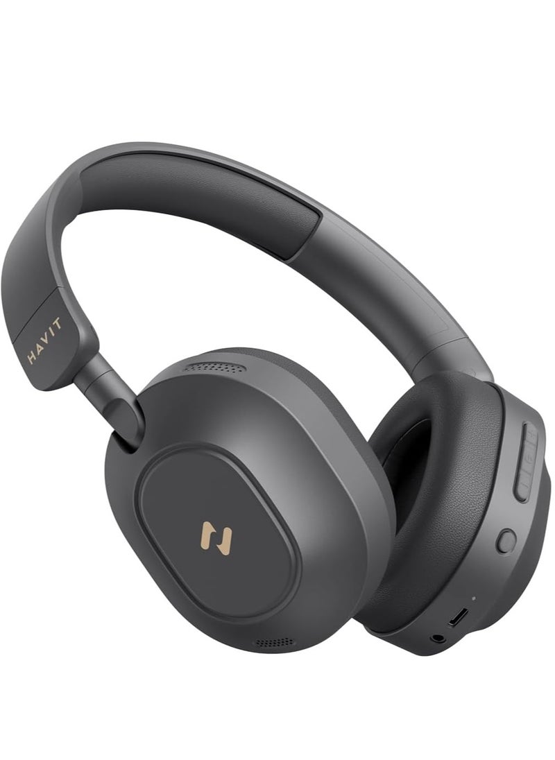 havit Active Noise Cancelling Headphones with Hi-Res Audio, Custom EQ via App, Super Bass, 40mm Drivers, 80H Battery Life, Ultra-Low 38ms Game Mode, Dual Bluetooth 5.4 Connectivity, Folding Design Headphones Wireless Bluetooth, Wired & Wireless Modes, 3-Mic ENC for Clear Calls, Smart Controls, Voice Assistant – Perfect for Music & Gaming (Black)  - Image 2