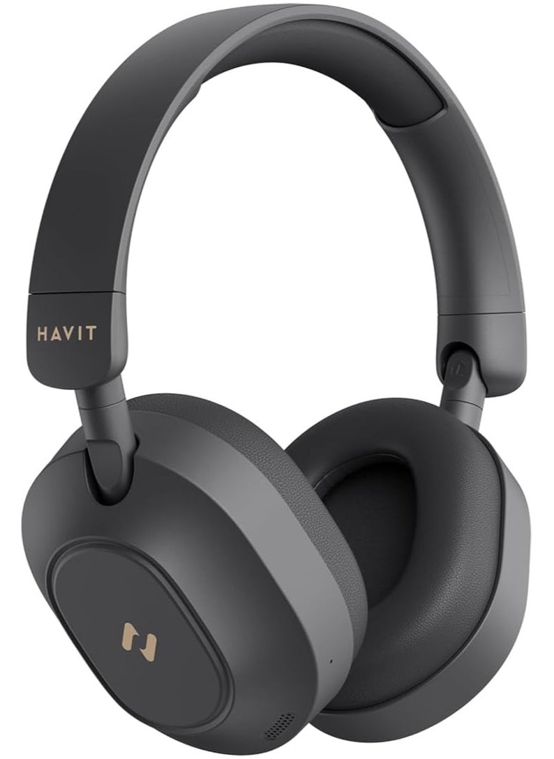 havit Active Noise Cancelling Headphones with Hi-Res Audio, Custom EQ via App, Super Bass, 40mm Drivers, 80H Battery Life, Ultra-Low 38ms Game Mode, Dual Bluetooth 5.4 Connectivity, Folding Design Headphones Wireless Bluetooth, Wired & Wireless Modes, 3-Mic ENC for Clear Calls, Smart Controls, Voice Assistant – Perfect for Music & Gaming (Black)  - Image 3