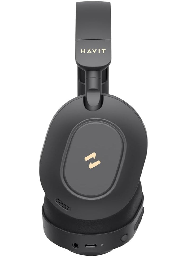 havit Active Noise Cancelling Headphones with Hi-Res Audio, Custom EQ via App, Super Bass, 40mm Drivers, 80H Battery Life, Ultra-Low 38ms Game Mode, Dual Bluetooth 5.4 Connectivity, Folding Design Headphones Wireless Bluetooth, Wired & Wireless Modes, 3-Mic ENC for Clear Calls, Smart Controls, Voice Assistant – Perfect for Music & Gaming (Black)  - Image 4
