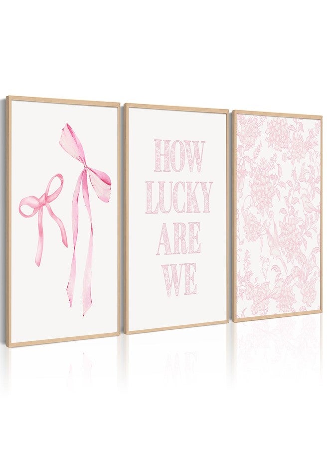 Pennclys Pink Bow Floral Wall Art Preppy Aesthetic Canvas Wall Decor Trendy Coquette Posters Pink Bow Pictures Chinoiserie Flower Prints Painting for Girls Dorm College Apartment 12x16 Inch Unframed Set of 3 - Image 1