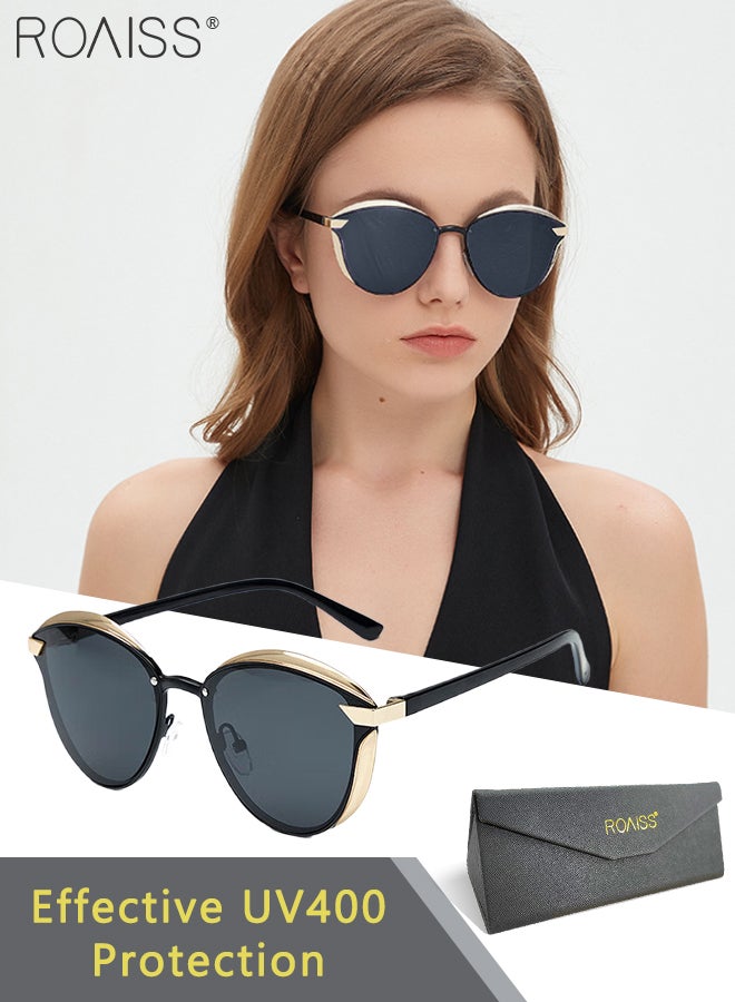 رويس نظارة شمسية كبيرة الحجم مستقطبة على شكل عين القطة للنساء بحماية من الأشعة فوق البنفسجية 400 مع إطار معدني وكمبيوتر شخصي، نظارات شمسية عصرية مضادة للتوهج للقيادة وصيد الأسماك والسفر، مقاس 62 مم - Image 1