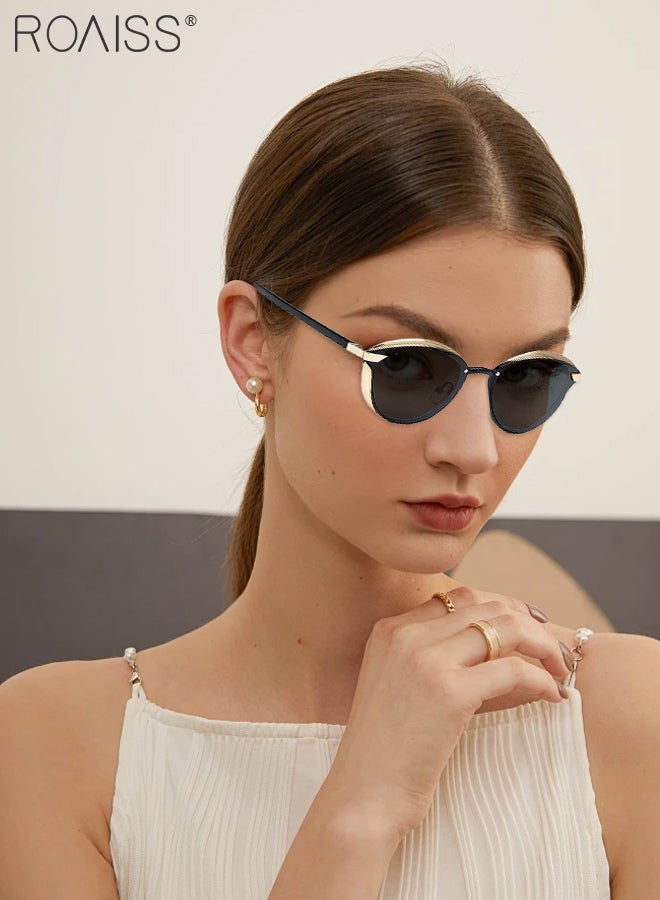 رويس نظارة شمسية كبيرة الحجم مستقطبة على شكل عين القطة للنساء بحماية من الأشعة فوق البنفسجية 400 مع إطار معدني وكمبيوتر شخصي، نظارات شمسية عصرية مضادة للتوهج للقيادة وصيد الأسماك والسفر، مقاس 62 مم - Image 2