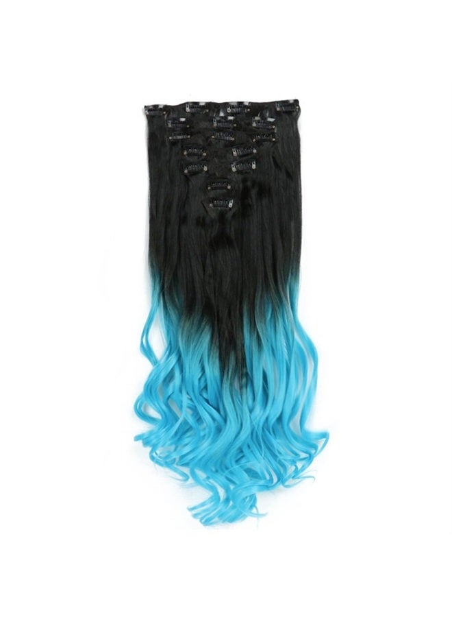 IMISSU 7PCS Set Long Curly Clip in Hair Extension Ombre Color Full Head Hair Extensions Hairpiece for Girl (Ombre Sky Blue) - Image 2