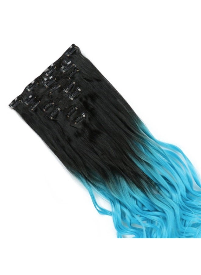 IMISSU 7PCS Set Long Curly Clip in Hair Extension Ombre Color Full Head Hair Extensions Hairpiece for Girl (Ombre Sky Blue) - Image 3
