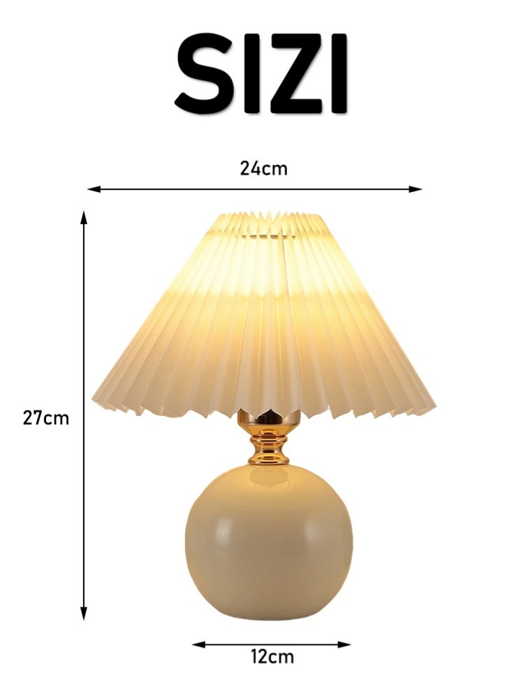 Monda Cream White Ceramic Ball Table Lamp – Pleated Lampshade Ambient Light for Bedroom Bedside - Image 2