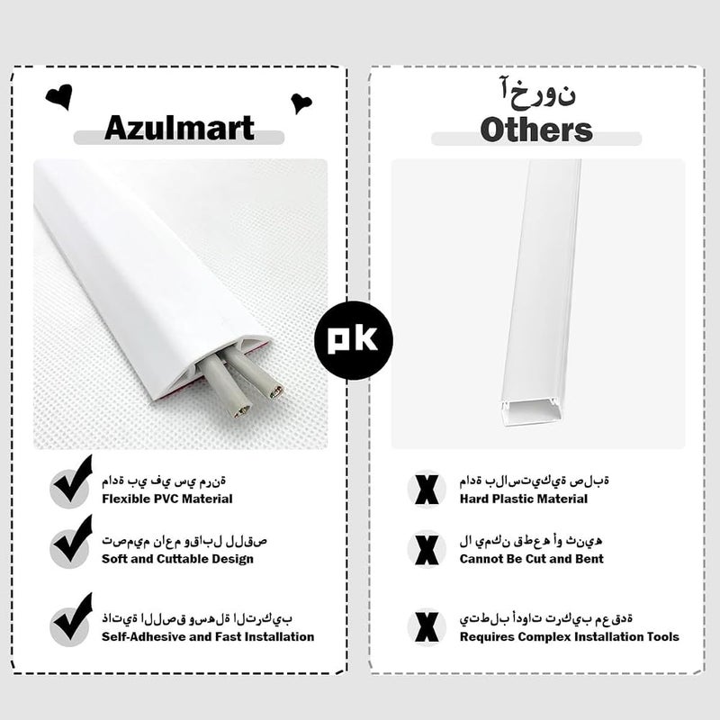 Azulmart 5m/16.4ft Wire Cover Raceway Self-Adhesive PVC Floor Cable Cover Heavy Duty - Image 4