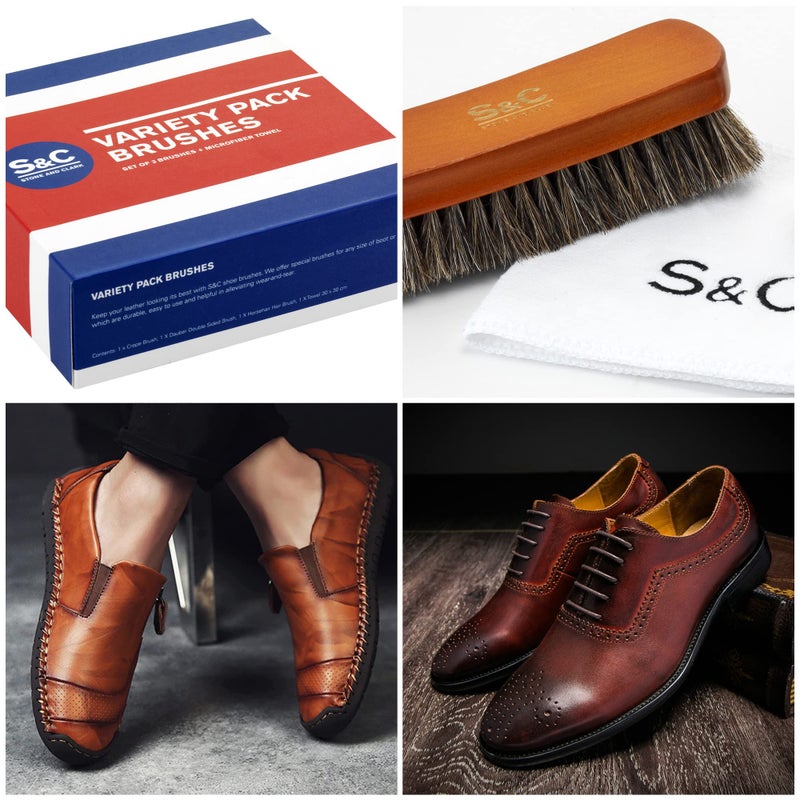 Stone and Clark Variety Shoe Brush Kit - Double-Sided Shoe Polish Applicator & Horse Hair Brushes for Polishing - Nubuck & Suede Brush for Shoes, Soft Leather Cleaning with Microfiber Cloth  - Image 3