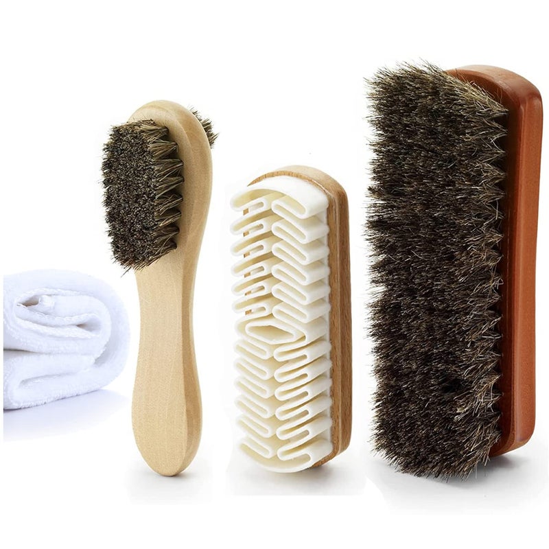 Stone and Clark Variety Shoe Brush Kit - Double-Sided Shoe Polish Applicator & Horse Hair Brushes for Polishing - Nubuck & Suede Brush for Shoes, Soft Leather Cleaning with Microfiber Cloth  - Image 1